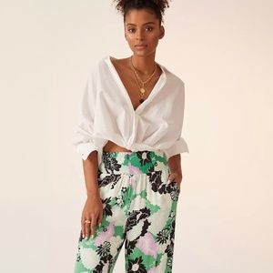 Anthropologie Maeve Green, Black & White Wide-Leg Floral Pants